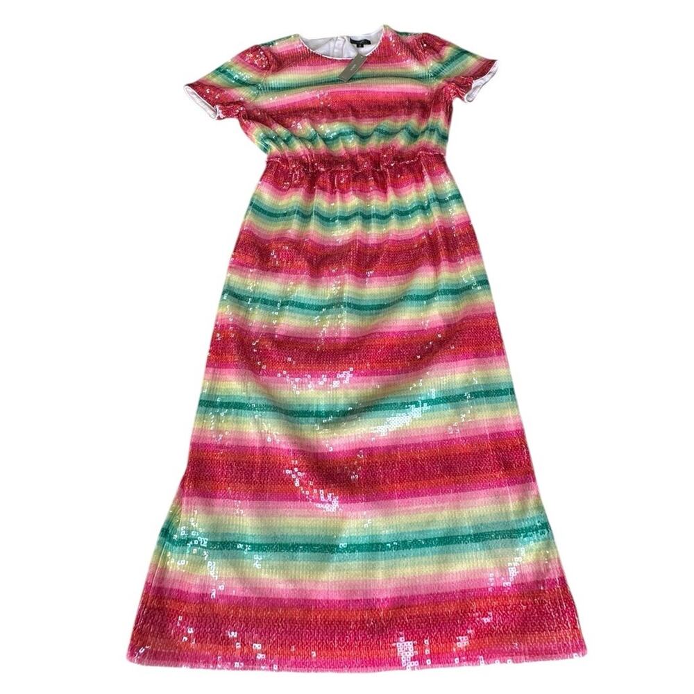 J Crew Dress Women's Sz 8 Watermelon Sequined Lined A-line Midi Sparke NEW